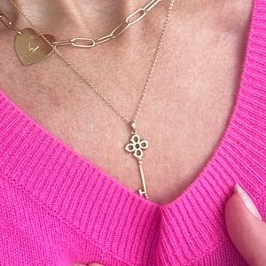 14k yellow gold key necklace with diamond detail